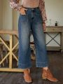 SHEIN LUNE Vintage Straight High Waist Jeans With Distressed Details