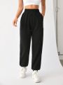 SHEIN Daily&Casual Women's Elastic Waist Joggers With Slanted Hem