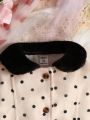 Fashionable Polka Dot Coat With Contrast Plush Collar For Baby Girls, Spring/fall 2023