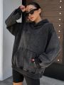 DAZY Women's Letter Embroidery Hooded Drop Shoulder Sweatshirt