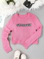 SHEIN Kids CHARMNG Tween Girl Letter Pattern Raglan Sleeve Sweater