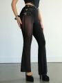 SHEIN ICON Mesh Paneling Belted Flared Pants