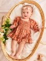 SHEIN Newborn Baby Girl'S Floral Print Ruffle Hem Long Sleeve Dress