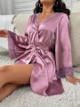 Women's Lace Patchwork Belted Robe