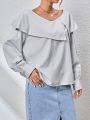 SHEIN Essnce Long Sleeve Shirt With Small Stripes & Ruffled Hem