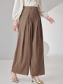 SHEIN Modely Women's Pleated Wide Leg Long Pants