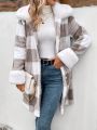 SHEIN Frenchy Women's Fashion Plaid Patchwork Coat With Fur Collar And Buttons