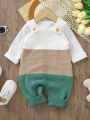 Baby Girl Colorblock Button Detail Knit Overall Jumpsuit Without Tee