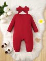 Baby Girl Mushroom Edge Pockmarked Stripe Long Sleeve Jumpsuit