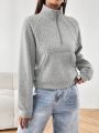 SHEIN Essnce Kangaroo Pocket Zippered Sweatshirt