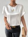 SHEIN Privé Batwing Short Satin Sleeve Blouse With Round Neckline