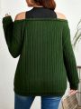SHEIN Essnce Women's Plus Size Color Block Cold Shoulder 2 In 1 T-Shirt