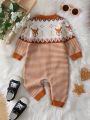 Baby Boy Striped & Deer Pattern Sweater Jumpsuit