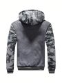 Men Plus Camo Print Zip Up Thermal Lined Hooded Sweatshirt