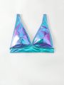 SHEIN Swim Basics Plus Size Holographic Swimsuit Top With Backless Design