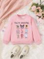 Young Girl Cartoon & Slogan Graphic Sweatshirt