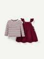 Cozy Cub Baby Girls' Striped Top & Ruffled Strap Dress Set