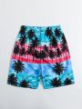 Teen Boy's Printed Woven Fabric Beach Shorts With Botanical Pattern