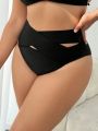 SHEIN Swim Basics Plus Size Hollow Out Detail Wrap Cross Bikini Bottom