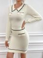 SHEIN Frenchy Women'S Color Block Knitted Sweater Twinset With Edging Decoration