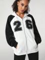 GraceKreations Women's Contrast Color Letter Printed Hooded Jacket