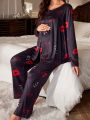 Round Neck Leisure Pajama With Red Lip Pattern