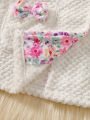 Baby Girls' Floral Fleece Hoodie Jacket, Simple Vacation Style For Spring/autumn