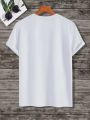 Extended Sizes Men's White Round Neck Printed Sleeveless T-shirt