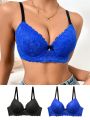 2pcs/Set Women's Lace Bow Knot Embellished Bra