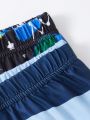 4pcs/set Toddler Boys' Striped Rocket Printed Long Sleeve Top And Pants Pajama Set