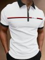 Extended Sizes Men Plus Slogan Graphic Contrast Collar Quarter Zip Polo Shirt