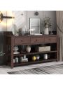 Retro Design Console Table with Two Open Shelves, Pine Solid Wood Frame and Legs for Living Room