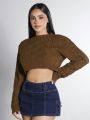 SHEIN PETITE Women's Solid Color Cropped Sweater