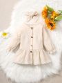 Baby Button Front Flounce Sleeve Dress With Headband