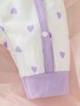 Newborn Baby Girl Unicorn Print Contrast Binding Jumpsuit & Hat & Bib