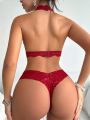 Women'S Lingerie Set (Halter Neck Bra & Triangle Panties) Lace Set