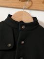 SHEIN Baby Boys' Vintage Style Mixed Color Loose Fit Woolen Coat With Stand Collar For Cold Weather