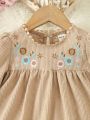 Baby Girl's Simple & Elegant Floral Embroidery Dress For Autumn/Winter