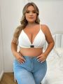 Plus Size Women's Solid Color Bra With Letter Patch