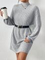 SHEIN Frenchy Women's Solid Color Half High Collar Lantern Sleeve Oversized Shift Dress (belt Not Included)