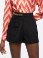 SHEIN BIZwear High-Waist Shorts With Chain Decoration