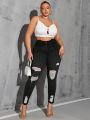 Plus Size Ripped Slim Fit Jeans