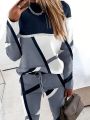 Plus Size Geometric Pattern Sweatshirt And Pants Two-Piece Set