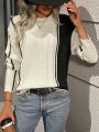 Women's Pullover Sweater With Round Collar And Contrast Colors
