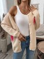 Women'S Love Heart Intarsia Raglan Sleeve Button Up Cardigan