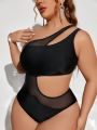 SHEIN Swim SXY Plus Size Mesh Splice Hollow Out One-piece Swimsuit