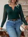 SHEIN Privé Plus Contrast Mesh Half Zip Tee