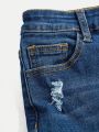 SHEIN Tween Girl Dark Wash Y2k Ripped Jeans With Distressed Detailing