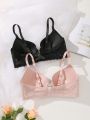 2pcs/Set Plus Size Lace Decorated Bra