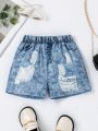 SHEIN Kids QTFun Girls' Simple And Versatile Denim Look Shorts